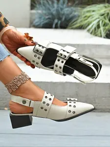 Women's Fashionable Rivet Decorated Double Buckle Design Heeled Sandals, Elegant Sandal, Casual Versatile Platform Shoes for Daily Wear, Lightweight Breathable Comfortable Shoes for Women & Girls, Summer