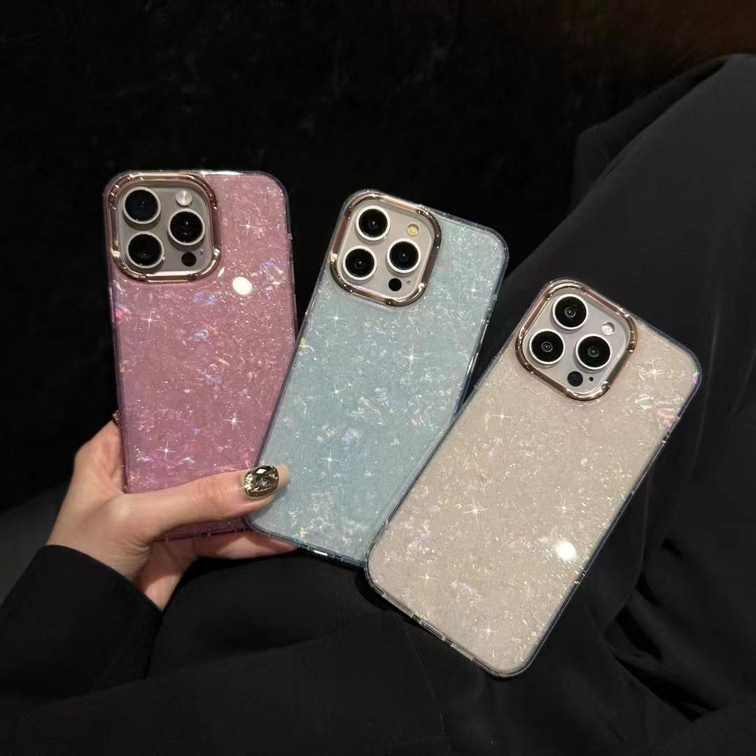 Phone Case: Glitter Shell Pattern Compatible with iPhone 17 Pro Max Case Starry Sky Apple 16/15/14/13 Goddess Protective Cover Shockproof