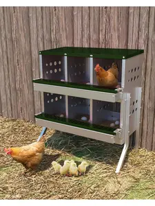 【Christmas Gift】Metal Chicken Nesting Box For Laying Eggs, Rustproof Wall-Mountable Roll Away Chicken Laying Boxes For Hens, Waterproof, Ventilated With Perch, 6 Compartments With Legs, Green