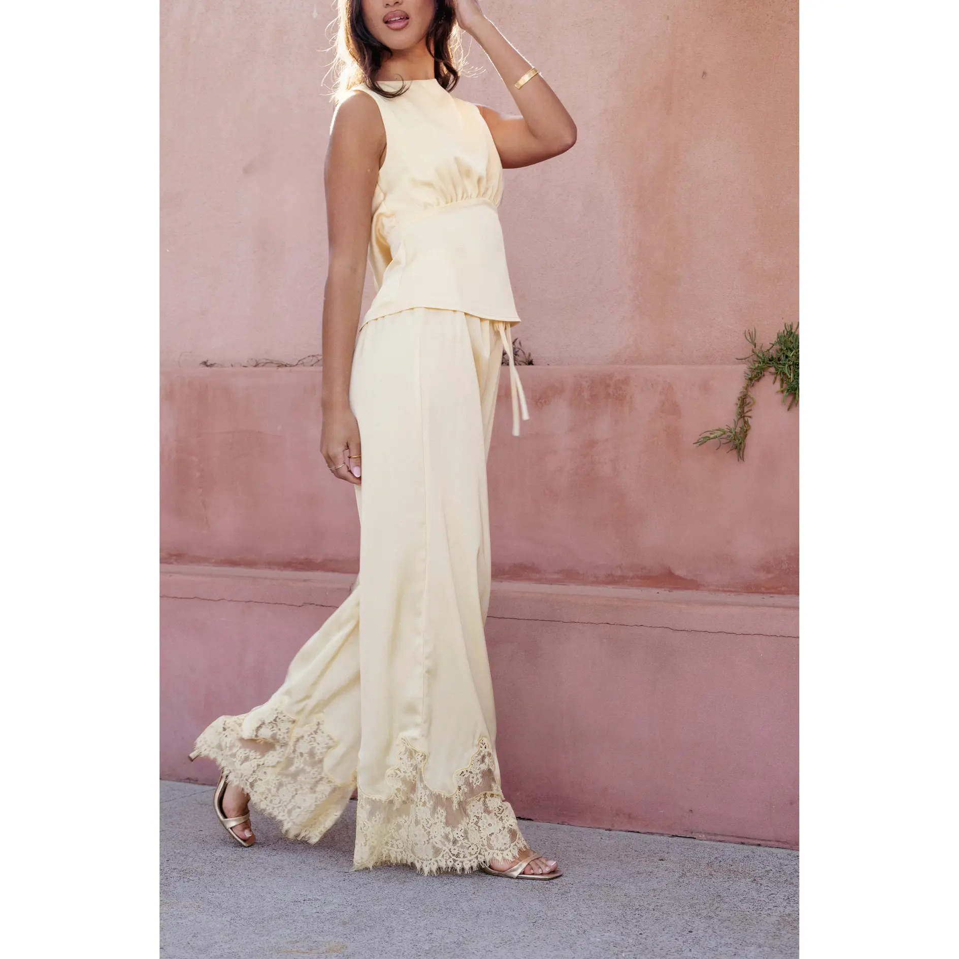 Viola Drawstring Wide Leg Pant - Yellow