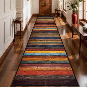 2'x10' Washable Runner Rug – Retro Multi-Colored Wooden Boards Non-Slip Carpet for Hallway, Kitchen, Entryway & Laundry Room