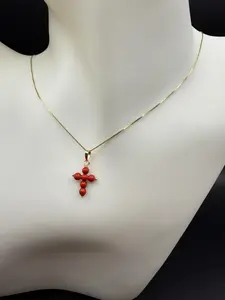 14K Gold Small Red Cross Pendant for Fine Jewelry Lovers Meaningful Design Perfect for Gifts and Elegant Outfits