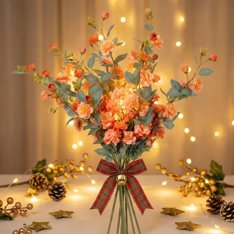 4pcs Auspicious Silk Look Tall Decorative Stems Artificial Flowers Set - 35.43in Easy Care Branches, Artificial Floral Ornaments for Bedroom Table Centers Home Decor