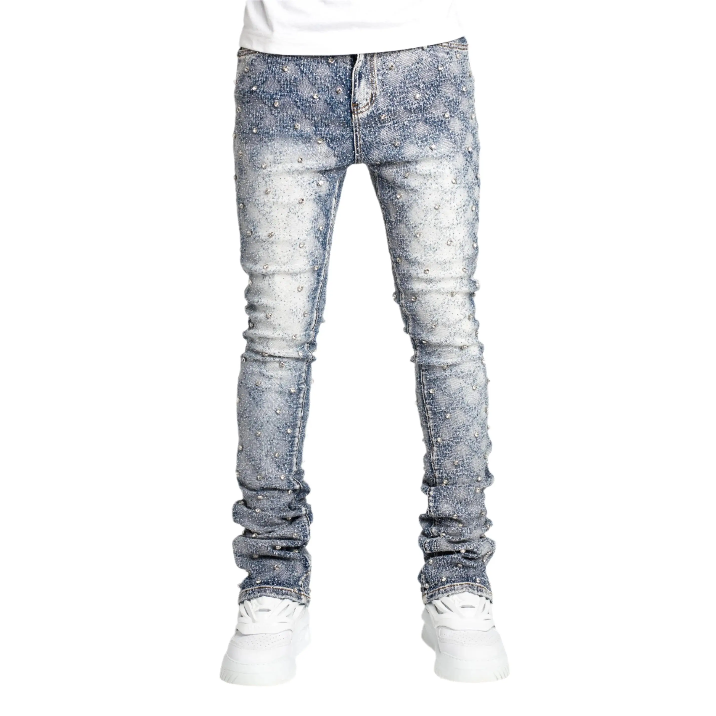 GUAPI Distressed Embellished Jeans - Tapered Fit, Ripped Detail, Pocket, Ideal for Men's Wear