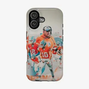 Player Football Broncos iPhone Case, Orange Blue Football Collage Phone Cover, Broncos Game Day Aesthetic Case Suitable for iPhone 17-11 Pro Max/Plus and  Samsung Galaxy S23-25