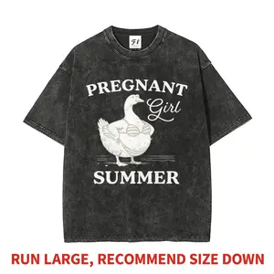 Pregnant Girl Summer Bikini Goose Parody Funny Meme Heavyweight Boxy Fit T-Shirt Vintage Washed Oversized Pure Cotton Graphic Tee DTG Printed