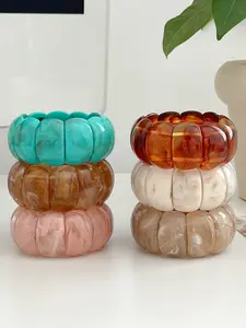 Women's Acrylic Geometric Bracelet Set, Stackable Bracelet, Trendy Jewelry, Fashionable Multi-Row Wave Design, Elastic Fit, Perfect for Daily Wear & Parties