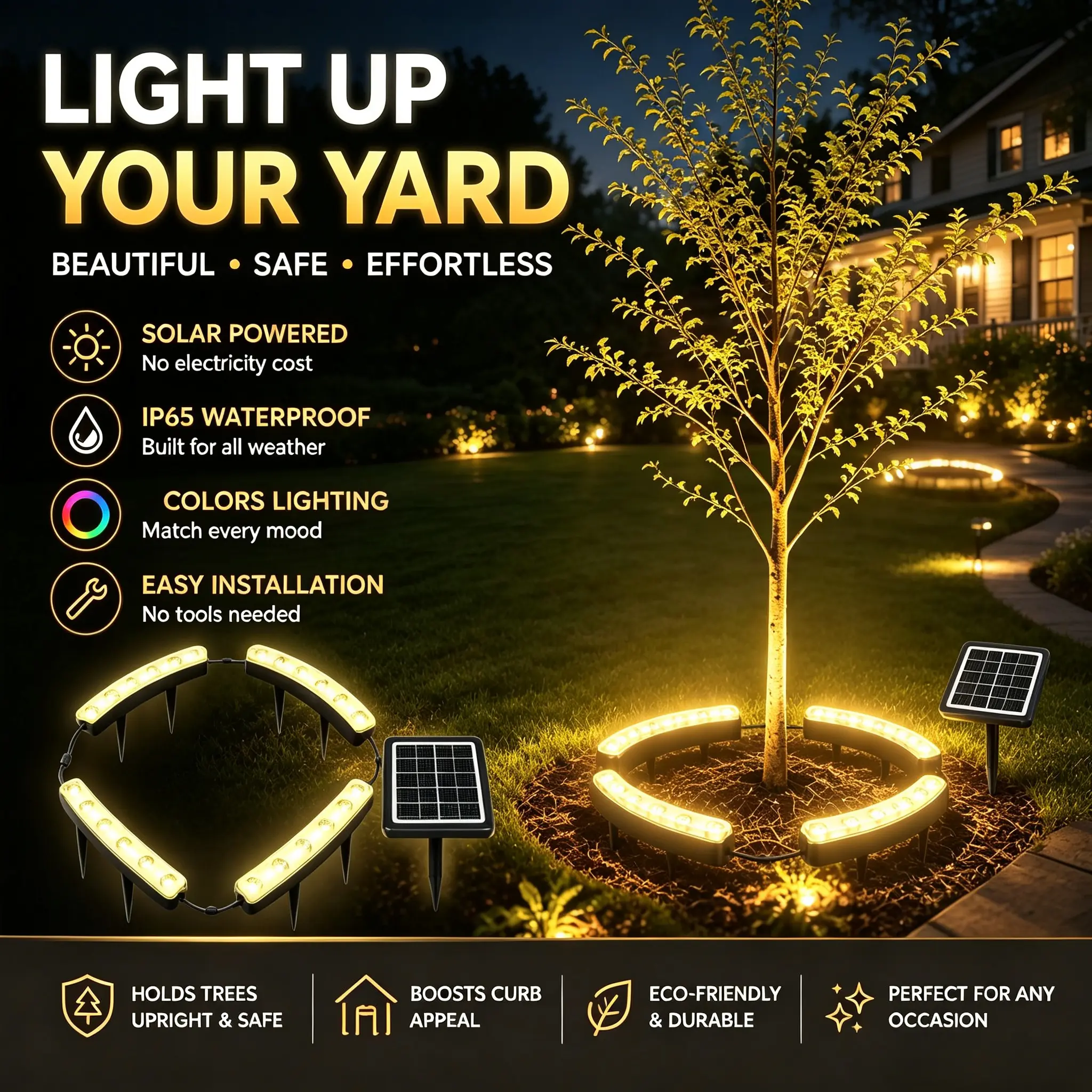 Solar Tree Lights Outdoor, Create Stunning Tree Glow at Night, Ring Uplights for Trees with Warm White & Color Modes, Waterproof Landscape Lighting for Backyard Patio Lawn Garden home Decor, Easy Installation decorative lamp
