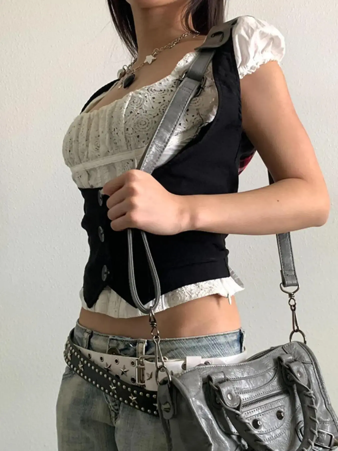Women's Vintage Button Front Crop Jersey Soft Vest Top, Punk Retro Sleeveless for Daily Outdoor Wear, Femboy Sissy Goth Outfit, Chic Casual Tops Summer Spring Fall Y2k Womenswear, Medium bodycon modern