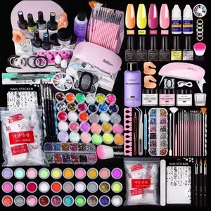 Acrylic Nail Kit with Lamp Light Acrylic Glitter Powder Nude White Dark Pink Acrylic Powder Set Acrylic Liquid Nail Gel Kits Acrylic Nail Kit for Beginners - DIY Nail Extension Manicure Tools