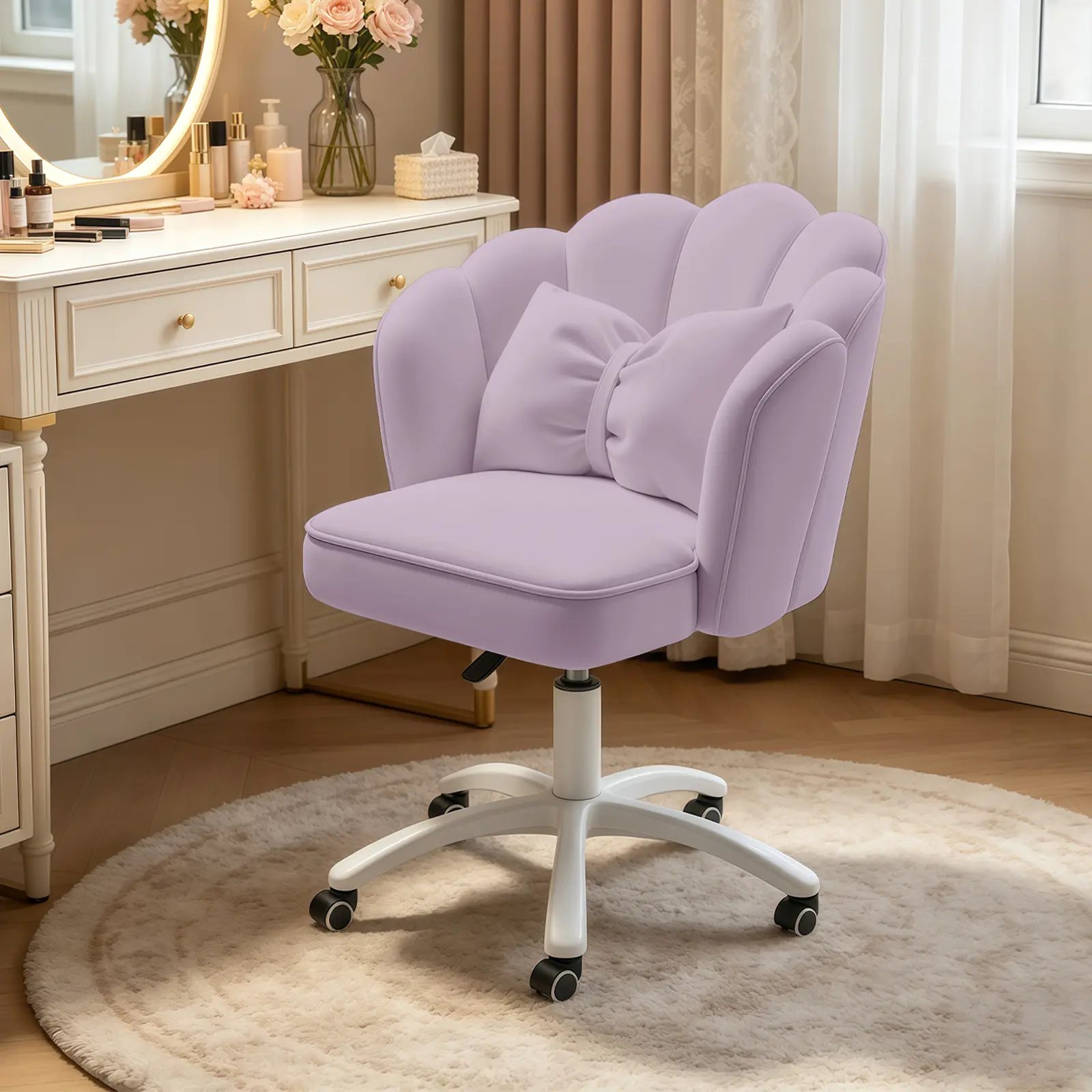 【Summer sale】Vanity Cute Petal Desk Chair Office Chair, Modern Fabric Home Butterfly Chairs Height Adjustable Chair Makeup Chairs Computer Chair