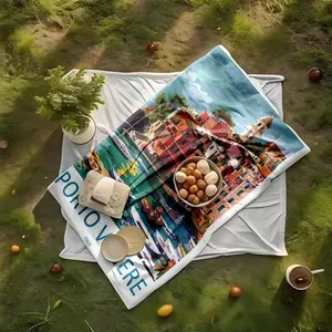 1 piece Colorful Coastal Architecture of Portovenere, Italy themed flannel blanket - Oversized comfortable flannel sofa blanket, suitable for beds and sofas, modern geometric pattern design, all-season use, digital printing, 100% polyester