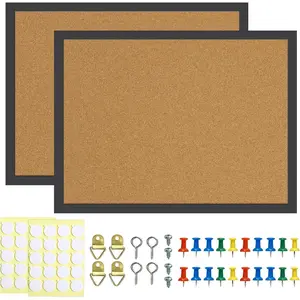 2 count Cork Board, 17.7''x13.3'' Bulletin Board, Black Framed Corkboards for Wall, Small Cork Board, Vision Board Supplies, Prayer Board, Picture Board for Photos, Office,  Decor, School