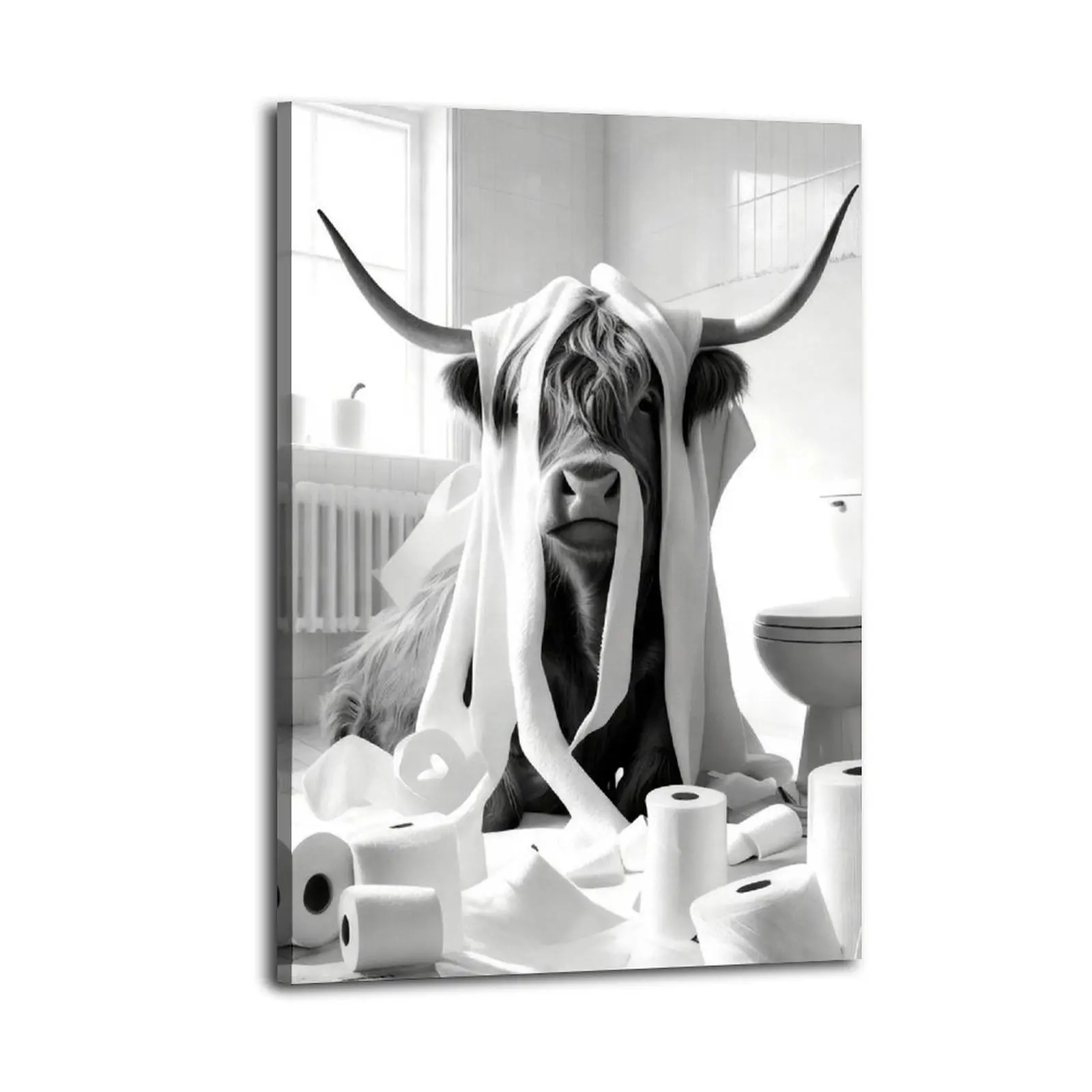 Funny Highland Cow Black And WhiteArt Canvas Posters Photos Wall Decorations Canvas Printing Living Room Bedroom Decoration Wall Decoration Printing Office Aesthetic Posters