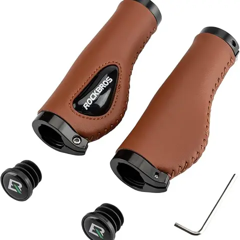 ROCKBROS Bike Handlebar Grips - Ergonomic Palm Wings, Soft Gel, Dual Lock-On Leather, Shock Absorption, Multiple Sizes, 22.2mm Fit, 5.19 Inches, Hex Wrench Included, Fatigue Reduction - for MTB, City Bike, BMX, Beach Cruiser (Grips Components & Parts)