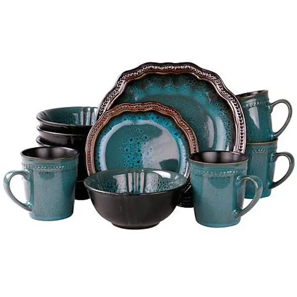 Elama’s Mystic Waves 16-Piece Stoneware Dinnerware Set