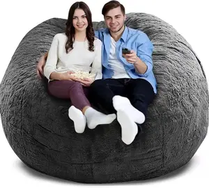 Bean Bag Chair Cover, Durable Comfortable Chair PV Fur Bean Bag Sofas Faux Fur Sofa Living Room Sofa Bed Large Bean Bag Chairs Cover (No Filler,Cover only) 5ft Dark Grey