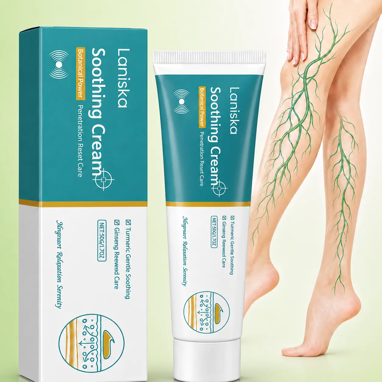 Soothing Body Massage Cream with Turmeric, Asian Ginseng and Mugwort, for Swelling Reduction, Soreness Repair, Reduces Shoulder Stiffness, Ideal for Drivers, 30 g
