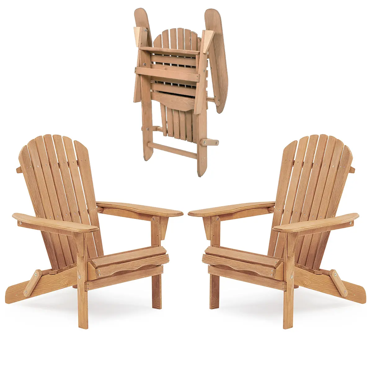 2-Pack Wooden Adirondack Chairs - Foldable Outdoor Living Patio Outdoor Furniture, Premium Hemlock Wood, Pre-Assembled Backrest, Comfortable Seating for Garden, Lawn, Outdoor Living Furniture