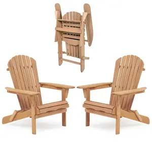 Set of 2 Wooden Adirondack Chairs – Foldable Patio Lounge Chairs with Premium Hemlock Wood, Pre-Assembled Backrest, Comfortable Seating for Garden, Lawn & Backyard