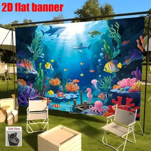 Ocean Animal Theme Banner, Tropical Fish Dolphin Turtle Coral Deep Sea Sunlight Photo Booth Banner, Party Decor for Home Garden Festival, Outdoor Banners