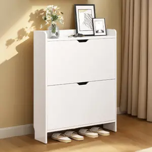 [Springtok] Bautron 2-Tier Wooden Entrance Shoe Cabinet with Flip Drawers Shoe Rack for Living Room foldable shoe (19.69x6.69x32.68inch)