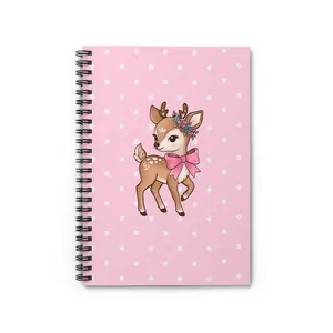 Cute Fawn with Pink Bow Spiral Notebook | Polka Dot Animal Journal