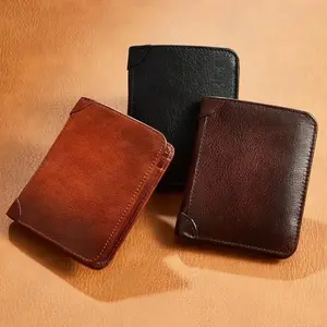 Men’s Slim RFID Leather Wallet Genuine Leather ID & Credit Card Holder Dark Brown with Unique Embellishments Secure & Compact Design Ideal for Daily Use & Travel