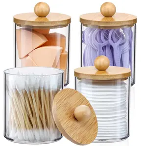 4 Pack Qtip Holder Dispenser with Bamboo Lids