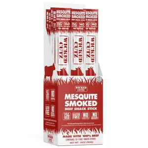 Wicked Cutz Mesquite Smoked Beef Snack Sticks - High Protein, Low Carb, Hardwood Smoked