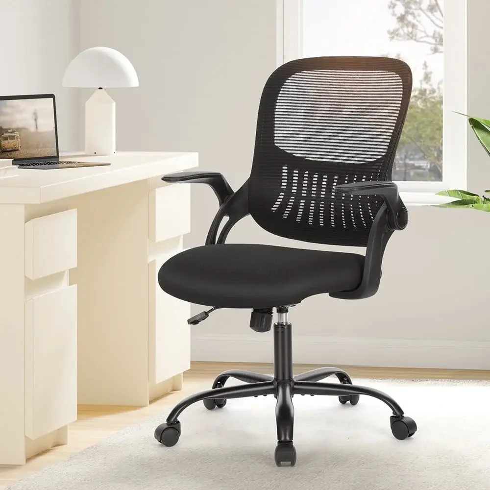 CONCETTA Ergonomic Office Chair with Flip-up Armrests, Lumbar Support, Mid-Back, Black