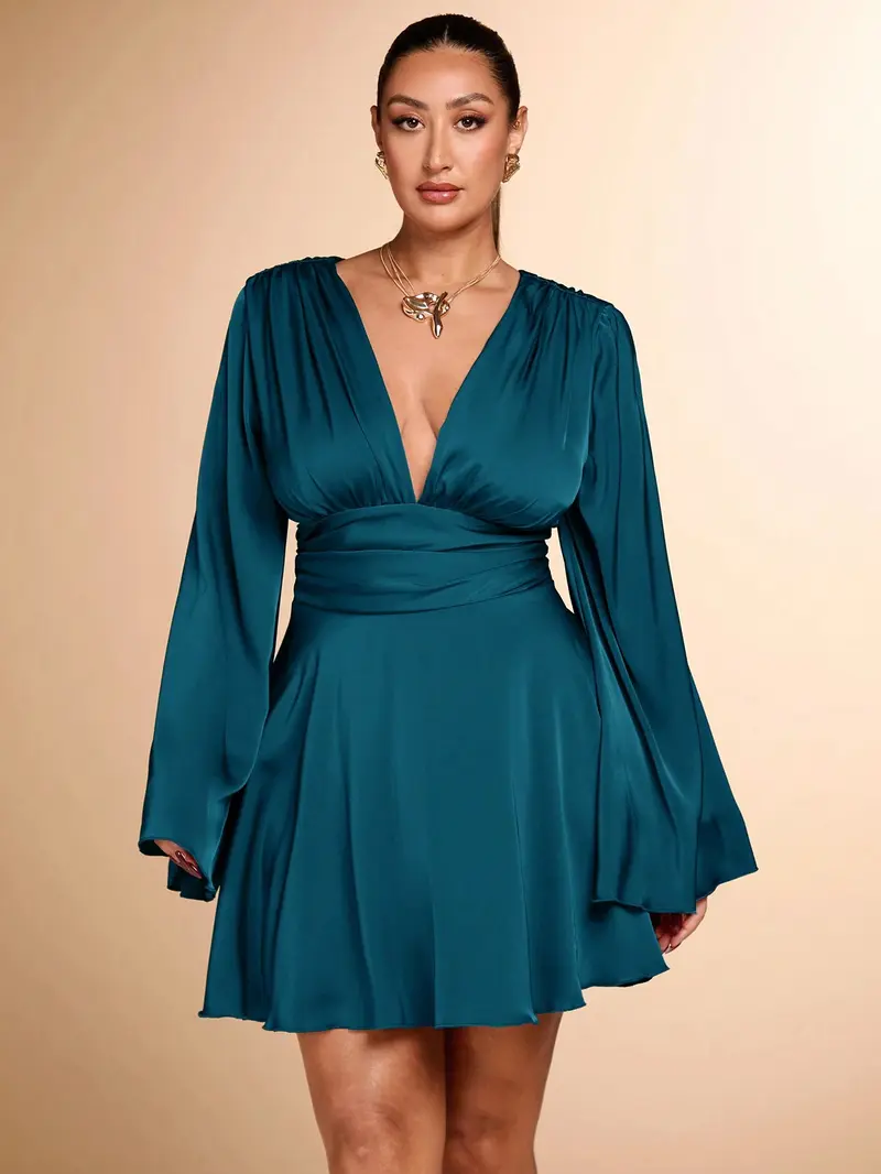long sleeve a-line mini dress in brick - TikTok Shop