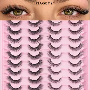 MAGEFY 20 Pairs Mixed False Eyelashes – Fluffy, Curly, Thick & Full, Large Eyepiece, D-Degree Curling for Party, Everyday, Travel & Manga Style, Natural and Dramatic Looks
