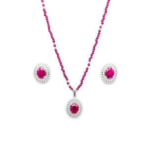 African Ruby Pendant Set in Garnet String