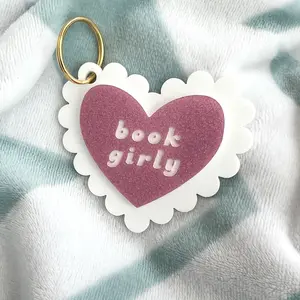 Book Girly Keychain | Aesthetic Bookish Gift for Readers | Cute Heart Keychain for Book Lovers | Laser Engraved Bookish Accessory