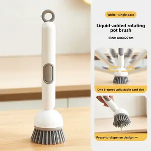 Kitchen Rotating Pot Brush with Long Handle & Liquid Dispenser, No Oil Sticking, Gentle on Cookware, Multifunctional Cleaning Brush