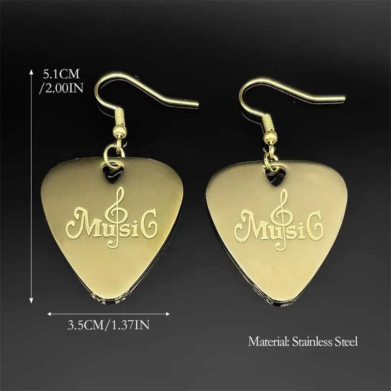 Women's Hip-Hop Guitar Shaped Drop Earrings, Stainless Steel Rock Music Jewelry, Gold-Silver Color Fashion Costume Accessories, Guitar Shaped Earrings, Hip-Hop Earrings
