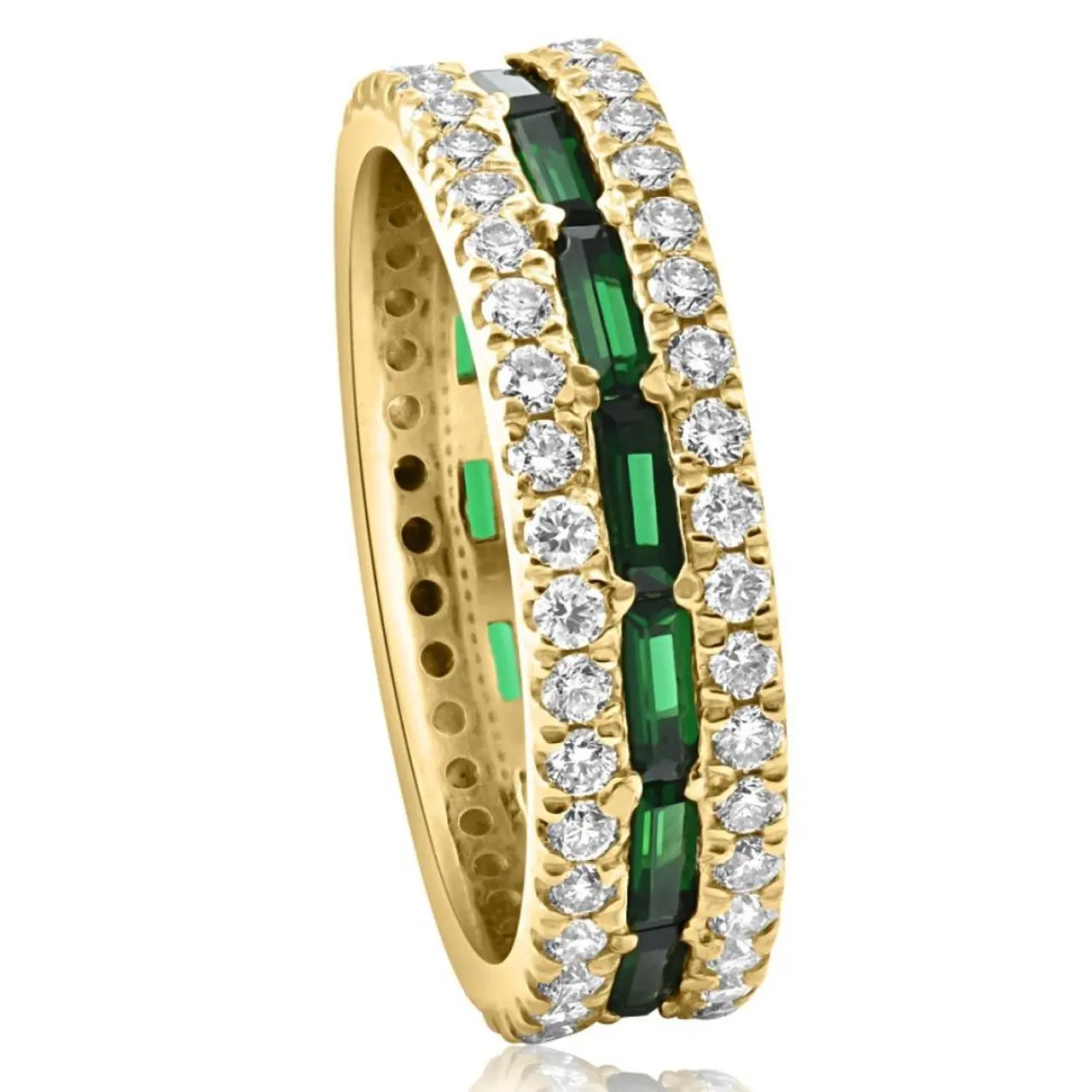 2 1/2 Ct Diamond & Emerald Eternity Ring in Yellow Gold Lab Grown 2 1/2 Ct Diamond & Emerald Eternity Ring in Yellow Gold Lab Grown