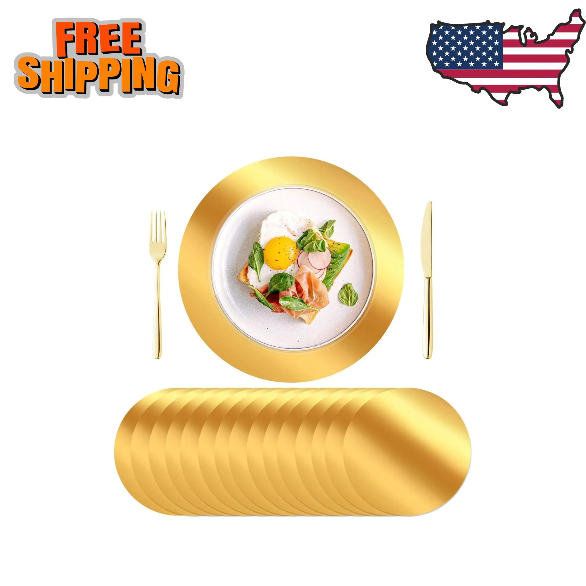 100PCS Round Gold Placemats, 13" Disposable Paper Placemats