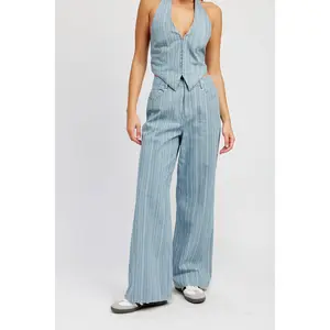 Mid-rise wide leg pants