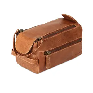 Genuine Buffalo Leather Toiletry Bag – Unisex Travel Dopp Kit (Chicago Buff)