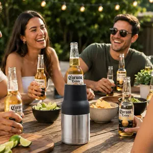 Stainless Steel Double-Wall Vacuum Insulated Beer Can & Bottle Cooler with Bottle Opener, Leakproof Compact Camping Supplies for On-the-Go Cold Retention 12 oz