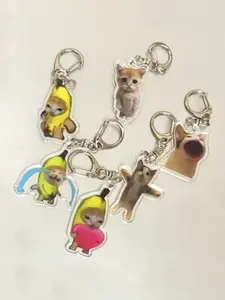 Banana Cat Keychain Set, Transparent Acrylic Cute Couple Bag Charm Gift, Halloween Christmas Holiday Present, Collection, Keychain for Bags, Keychain Accessories