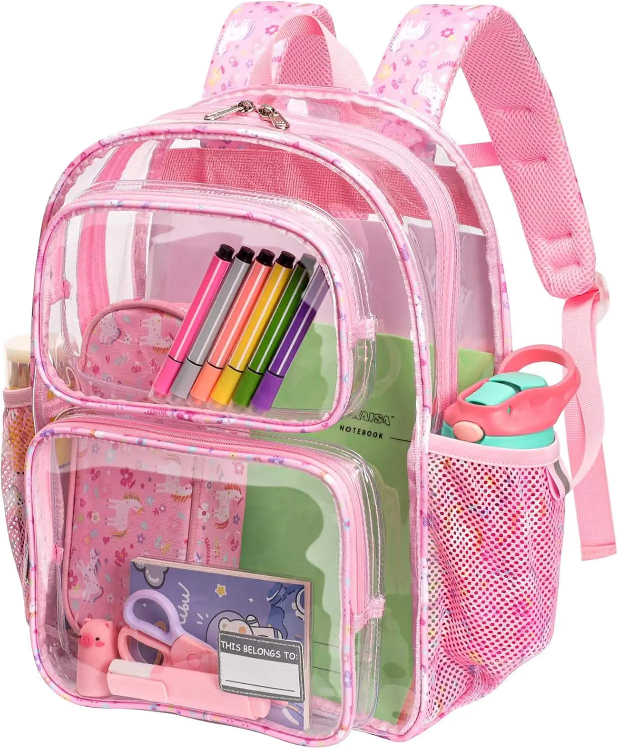 Bagseri Clear Backpack for Girls 15 Inch School Bookbag for Kids Ages 5-7 | Comfy Padded Straps, Chest Strap, Fit Folders, Heavy Duty Kids Clear Backpack for Early Elementary K-2