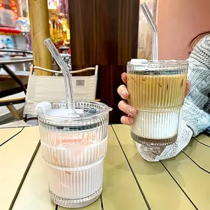 Glass Cup with Straw & Lid, 2/4 Counts Reusable Clear Glass Tumbler Cup Set, Washable Portable Convenience Straw Drinking Cup for Home Kitchen & Office Use, Summer Gift for Friend, Traveling Gadgets, Summer Cool Bottle Mug, Drinkware#   TOP PICKS