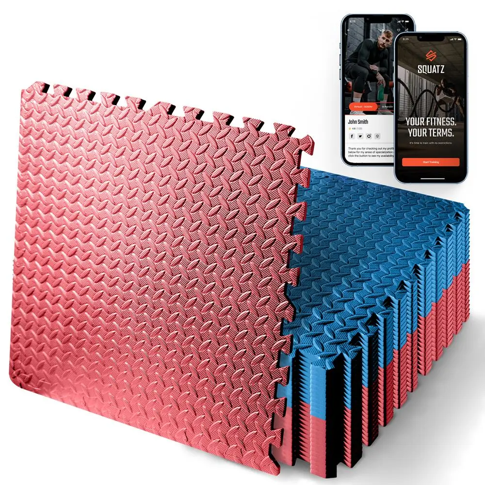 25PCS Puzzle Exercise Mat - Blue & Red | Interlocking EVA Foam Non-Skid Textured Tiles - 1/2” Thick Non-Slip Workout Floor Mats for Home Gym, Garage & Kids Play Area - Water-Resistant, Noise-Reducing & Easy Assembly