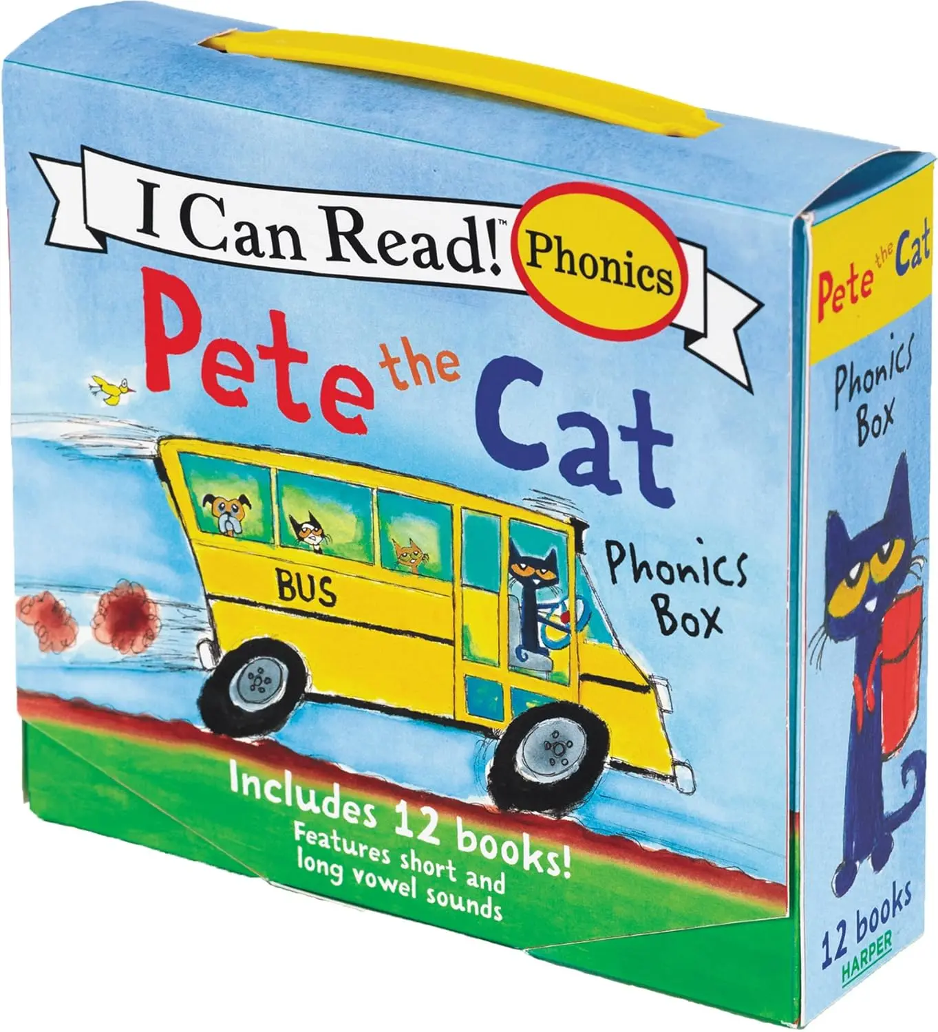 Pete the Cat 12-Book Phonics Fun! Box of 12 Mini-Books Featuring Short & Long Vowel Sounds Expert-Reviewed for Kids Ages 3-6 I Can Read Phonics Fun