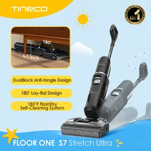 TINECO S7 Stretch Ultra Cordless Wet Dry Floor Vacuum Cleaner, 180° Lay-Flat Anti-Tangle Design, 50-Minute Runtime, 185℉ Flashdry Self-Cleaning, Dual-Sided Edge Cleaning Function
