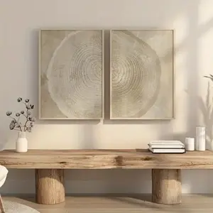 2pcs Wooden Frame Abstract Canvas Print, Wood Grain Print, Nordic Poster Wall Art, Minimalist Modern Bohemian Living Room Decor, Modern Art Design, Mdf Material