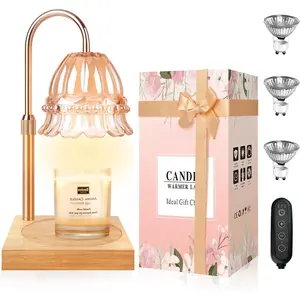 Flower Candle Warmer Lamp Adjustable Height, Candle Warmer Light with Timer & Dimmer, Compatible with Jar Scented Candles, Wax Melt Warmer with 3 Bulbs for  Decor